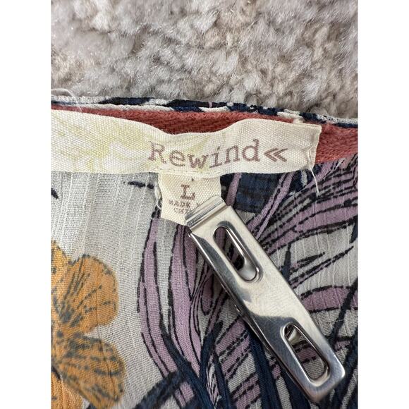 Rewind Size L Floral Tropical Open Front Cardigan Sweater Artsy Semi Sheer - Picture 7 of 10